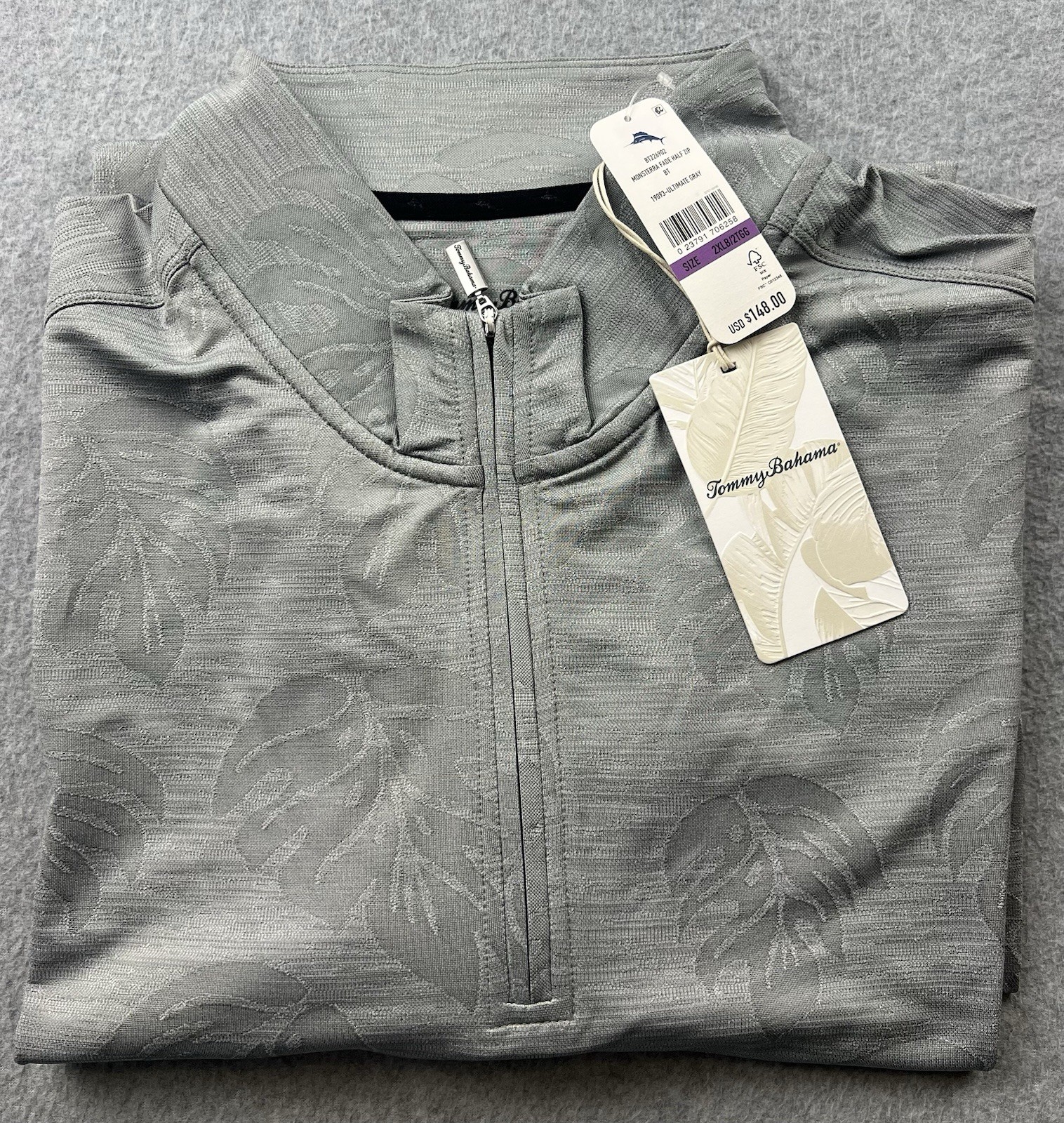 Tommy Bahama Men’s Palm Leaf Monsterra Fade 1/2 Zip Pullover Size 2XLB Gray NWT gallery