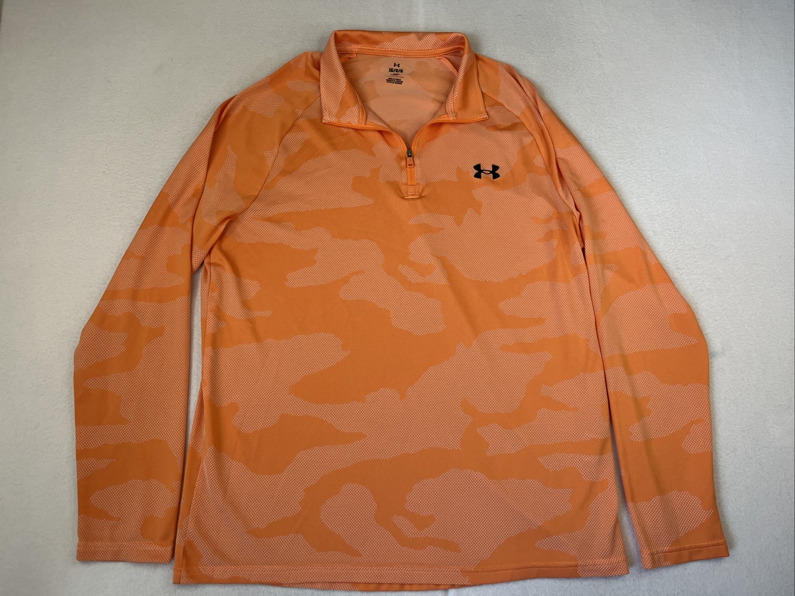 UNDER ARMOUR MEN’S JACQUARD LOOSE FIT ORANGE QUARTER ZIP SHIRT—SIZE LG (1375664) gallery
