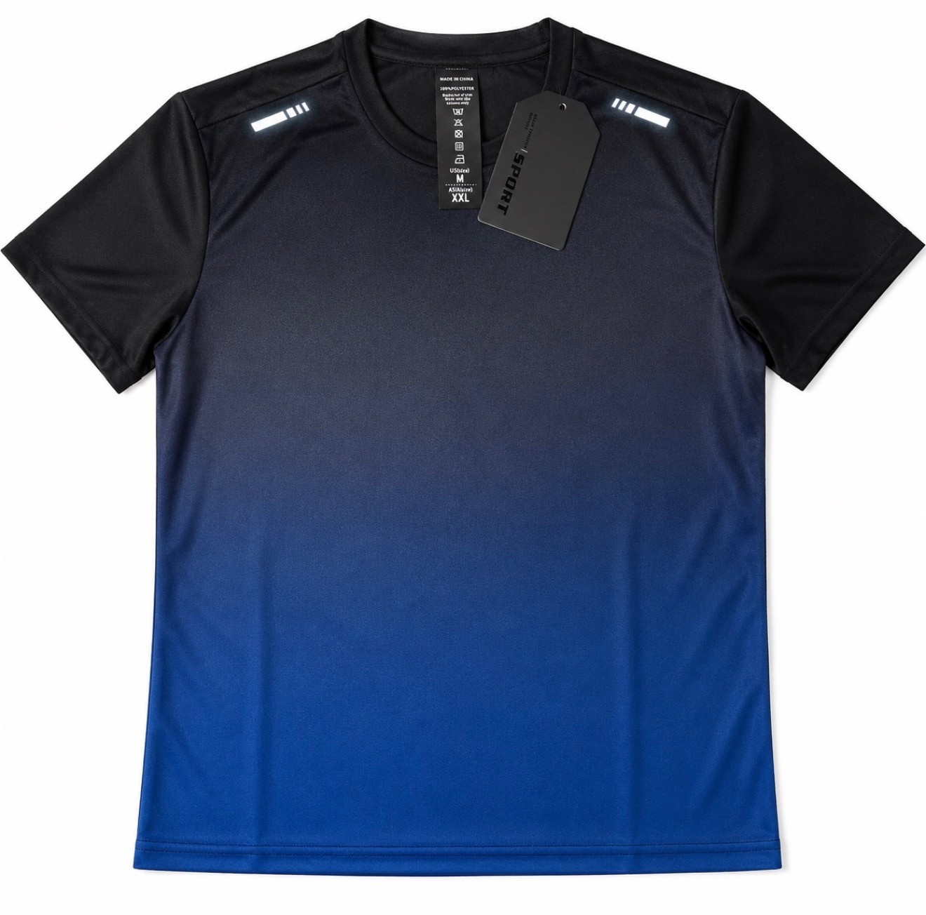 Men's Sport Performance AthleticT-Shirt Blue Black Gradient Moisture-Wicking NWT gallery