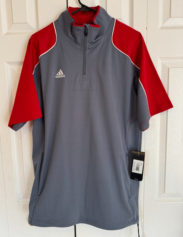 ADIDAS Game Day Short Sleeve Hot Jacket 1/4 zip Gray Red Men's Size Small NEW gallery