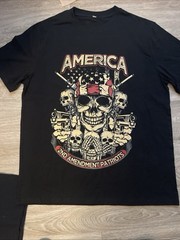 Size XLMen’s America Patriots T-Shirt Skull Flag 2nd Amendment Freedom USA Biker