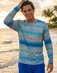 Reel Legends Mens XXL Freeline Fishing Shirt Fish Scale Gray Turquoise Green L/S