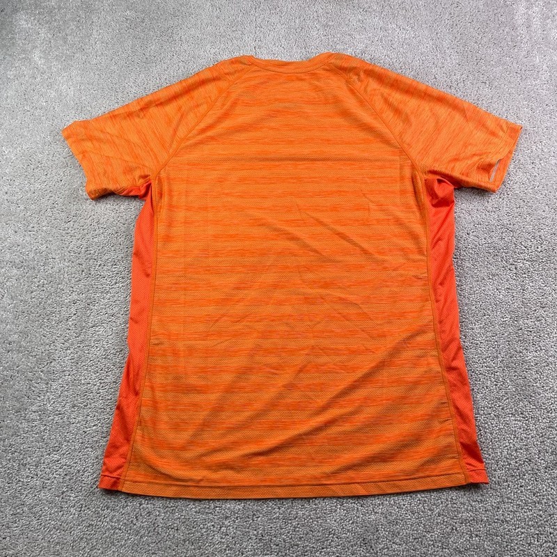 Saxx Shirt Mens Medium Orange Stripes Hot Shot Drop Temp Tech Performance Tee gallery