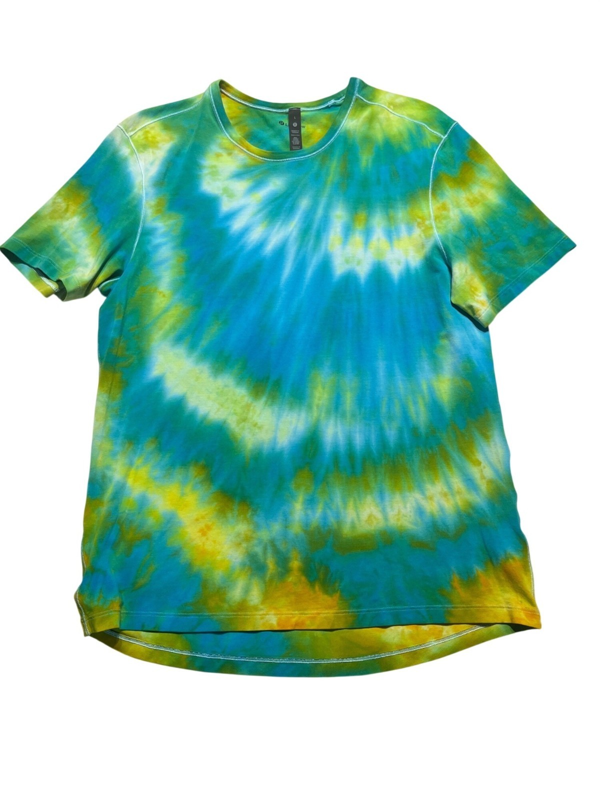 Lululemon Mens 5 Year Basic Tee Custom Tie Dye Blue Green Yellow Size L gallery