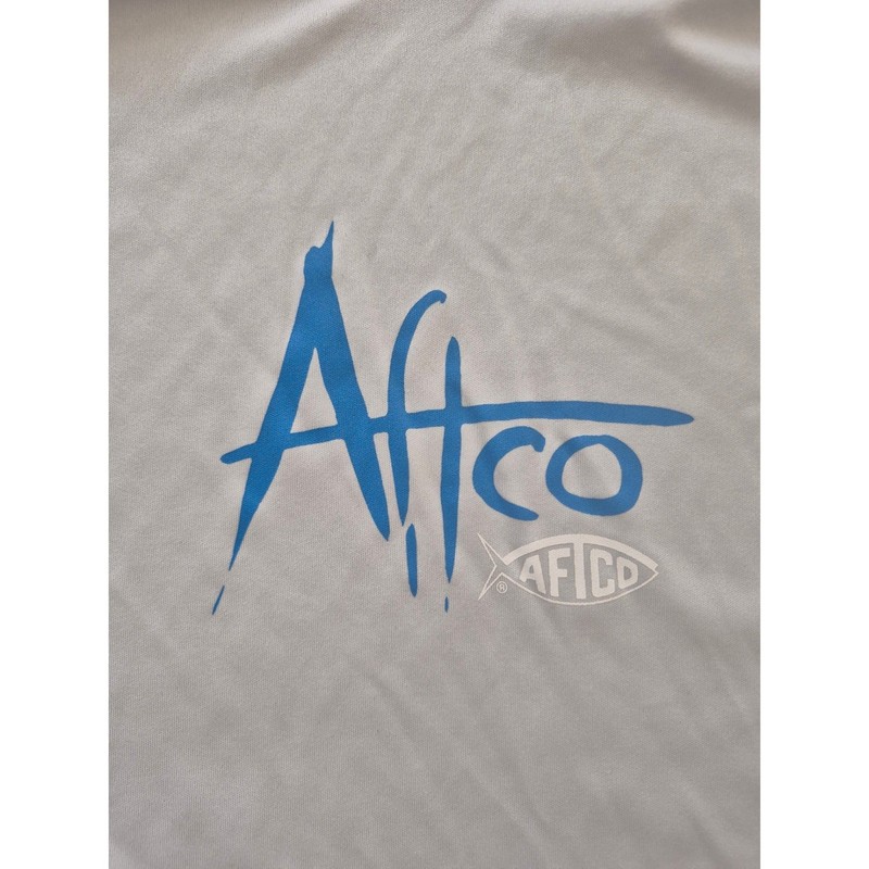 AFTCO Mens Performance Fishing Shirt Long Sleeve Grey Blue Logo Size Large gallery