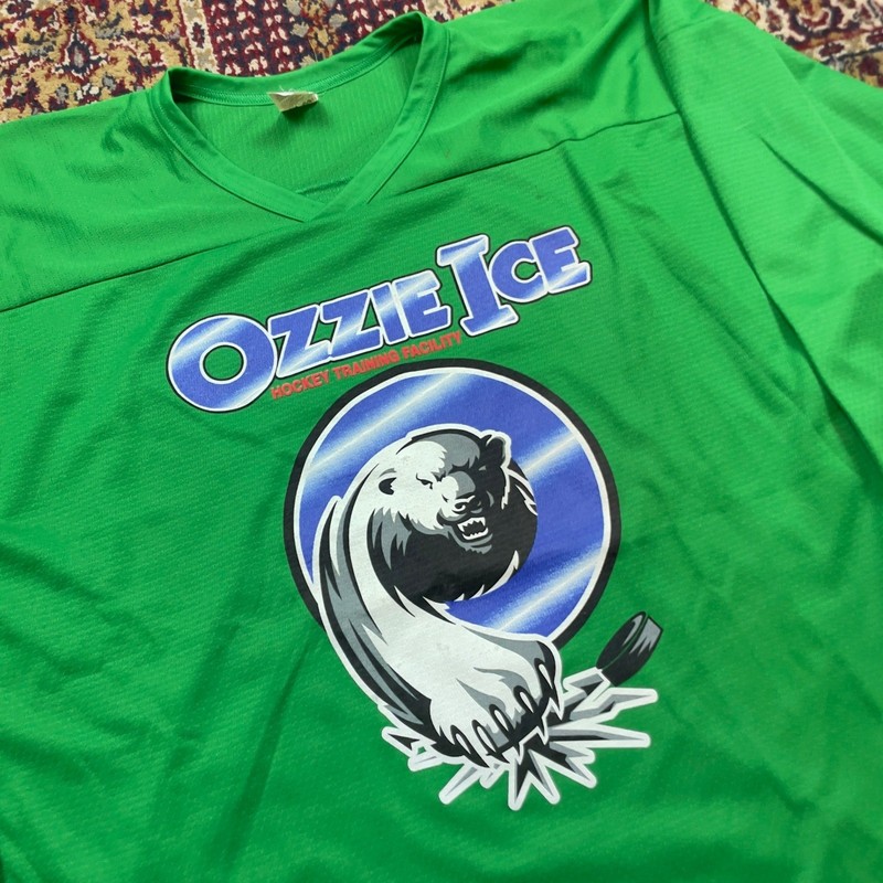 VTG 80s 90s SP Ozzie Ice Hockey Training Facility Jersey Green Polar Bear XL #7 gallery