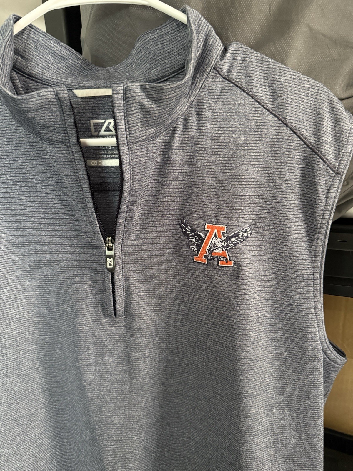 Auburn Cutter & Buck CB DryTec 50+ Men’s 1/4 Zip Mock Neck Vest Heather Gray L gallery