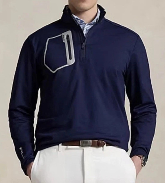 RLX Ralph Lauren Golf 1/4 Zip Men's Navy Blue Stretch Wicking Fleece Size L gallery
