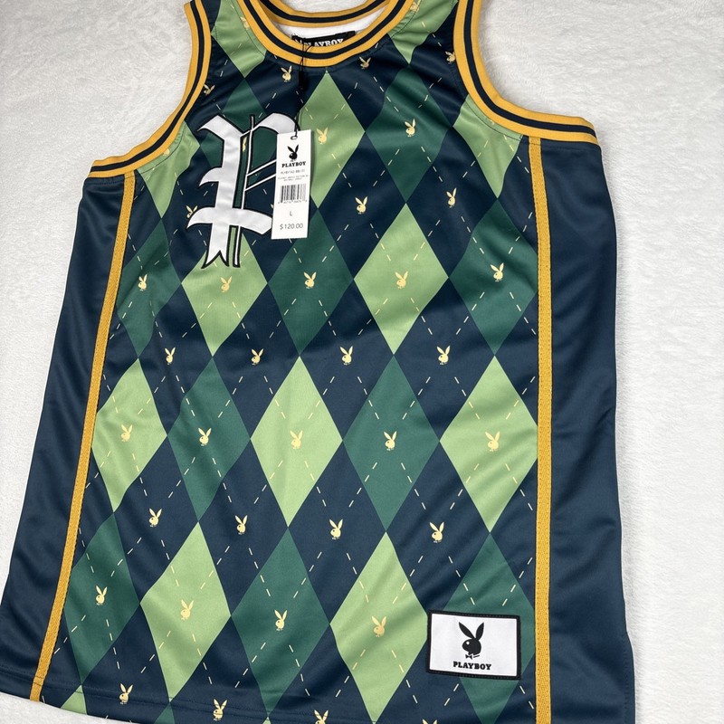 PLAYBOY BUNNY Green Diamond Headgear Classics Basketball Jersey Rare New Large gallery