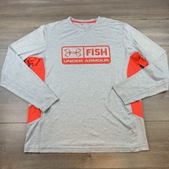Under Armour UA Fish Long Sleeve Performance Heat Gear T-Shirt Men’s Large Gray