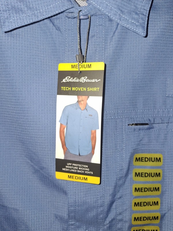 Eddie Bauer Men's Blue Moisture Wicking Woven Tech Short Sleeve Medium Shirt gallery