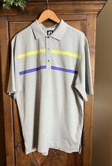 Foot Joy FJ Men’s Large Short Sleeved Polo Shirt Gray/1 Purple-1 Neon Yellow