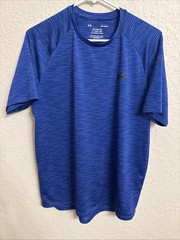 Under Armour Royal Blue Athletic Shirt Men Tech Tee Crew Neck Medium Loose