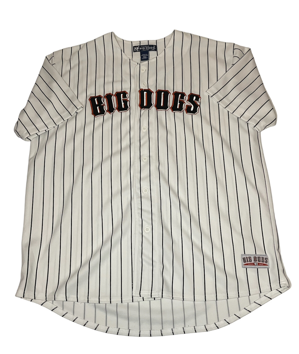 Big Dogs Baseball Jersey xl Pinstripes Polyester White Spell Out Mens Button gallery