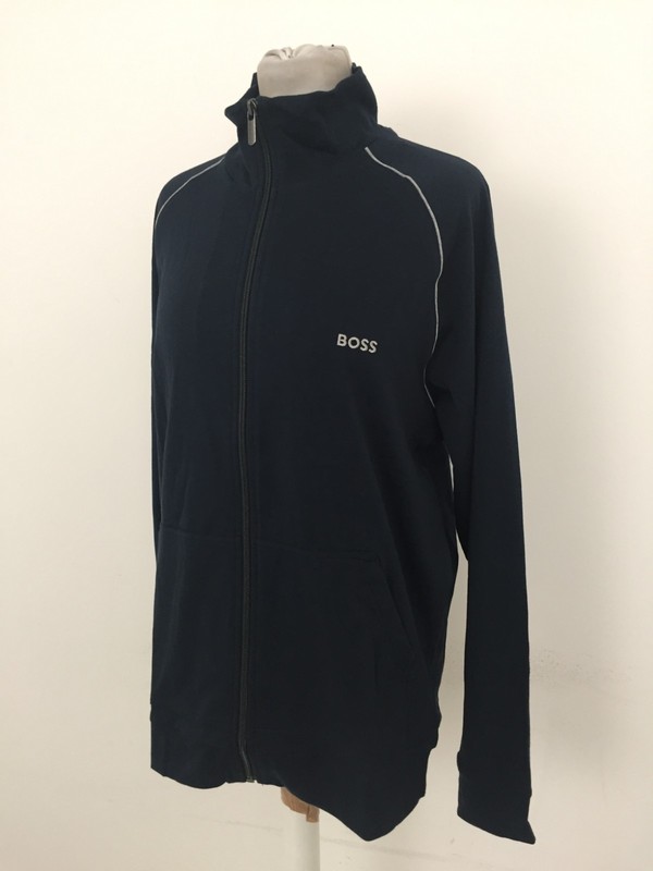 Boss Men's Track Top Size M Navy Funnel Neck Jersey Zip Up Logo Piping New gallery
