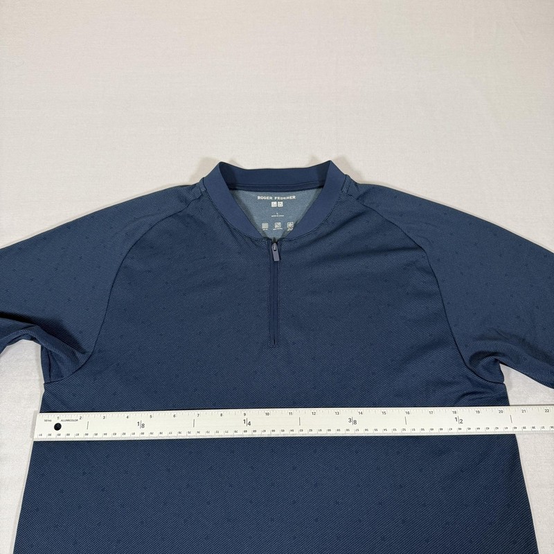 Uniqlo Shirt Mens Large Blue Roger Federer Dry EX 1/4 Zip Tennis Athletic Top gallery