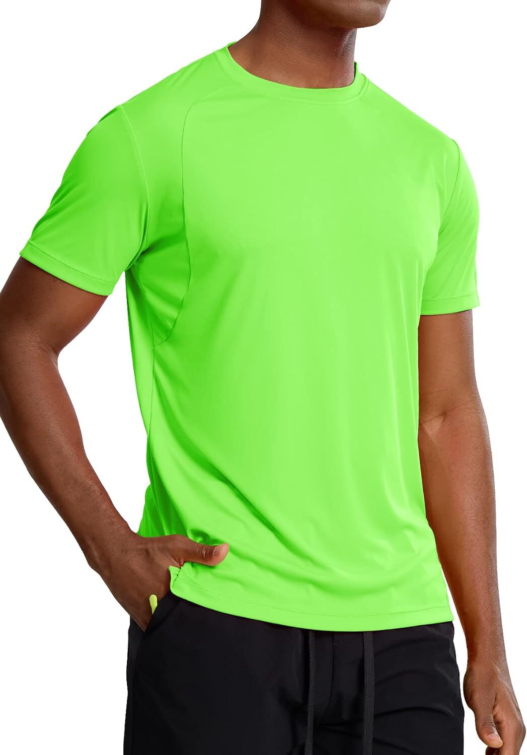 Zengjo Athletic T Shirts for Men,Quick Dry Gym Workout Large, Neon Green gallery