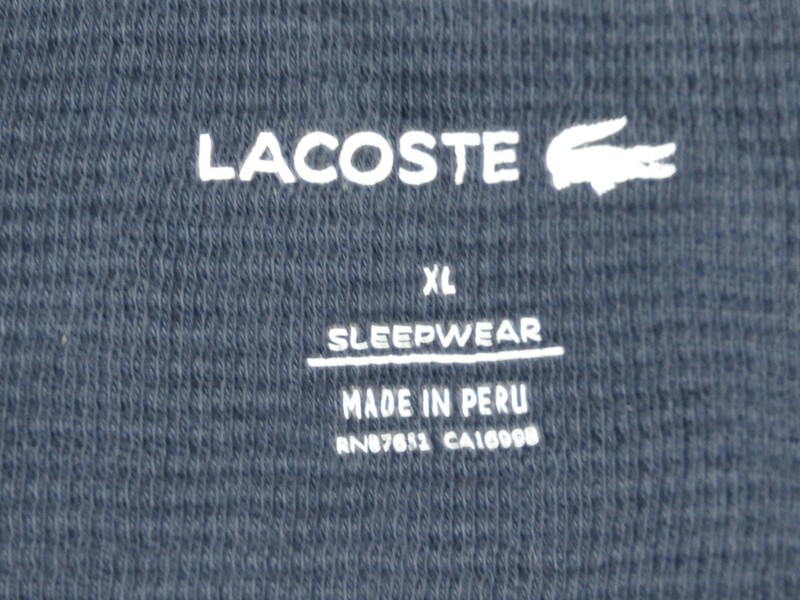 LACOSTE SLEEPWEAR MEN SHIRT XL NAVY BLUE WAFFLE BASE LAYER THERMAL COTTON PIQUE gallery