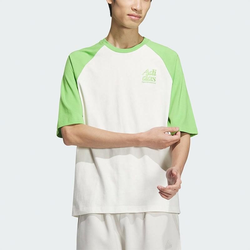 adidas Letter Print Patchwork Crew Neck Sports T-Shirt Men's Fluorescent Green gallery