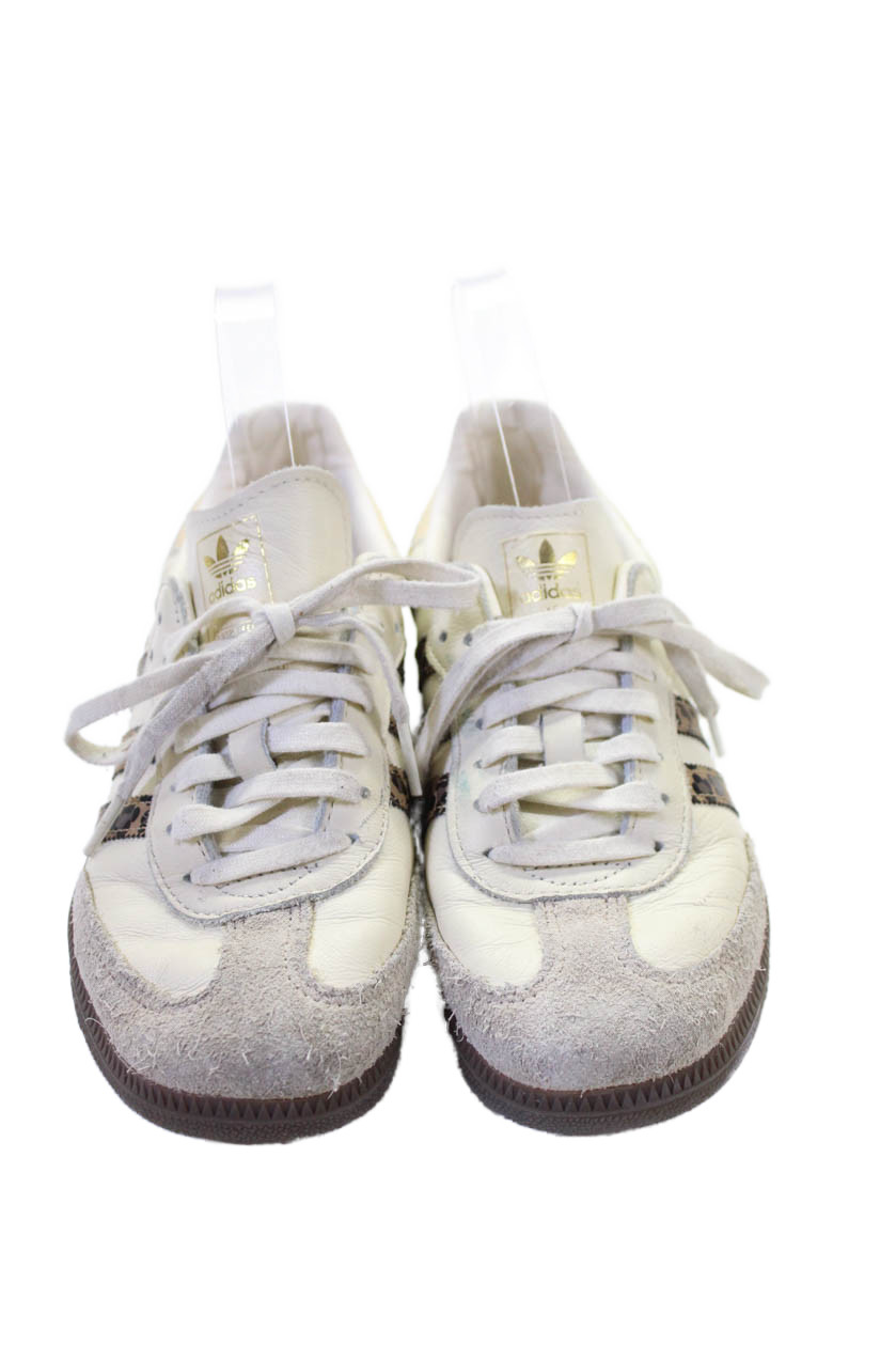 Adidas Womens Samba OG J Leopard Detail Sneakers White Brown Size 5 gallery