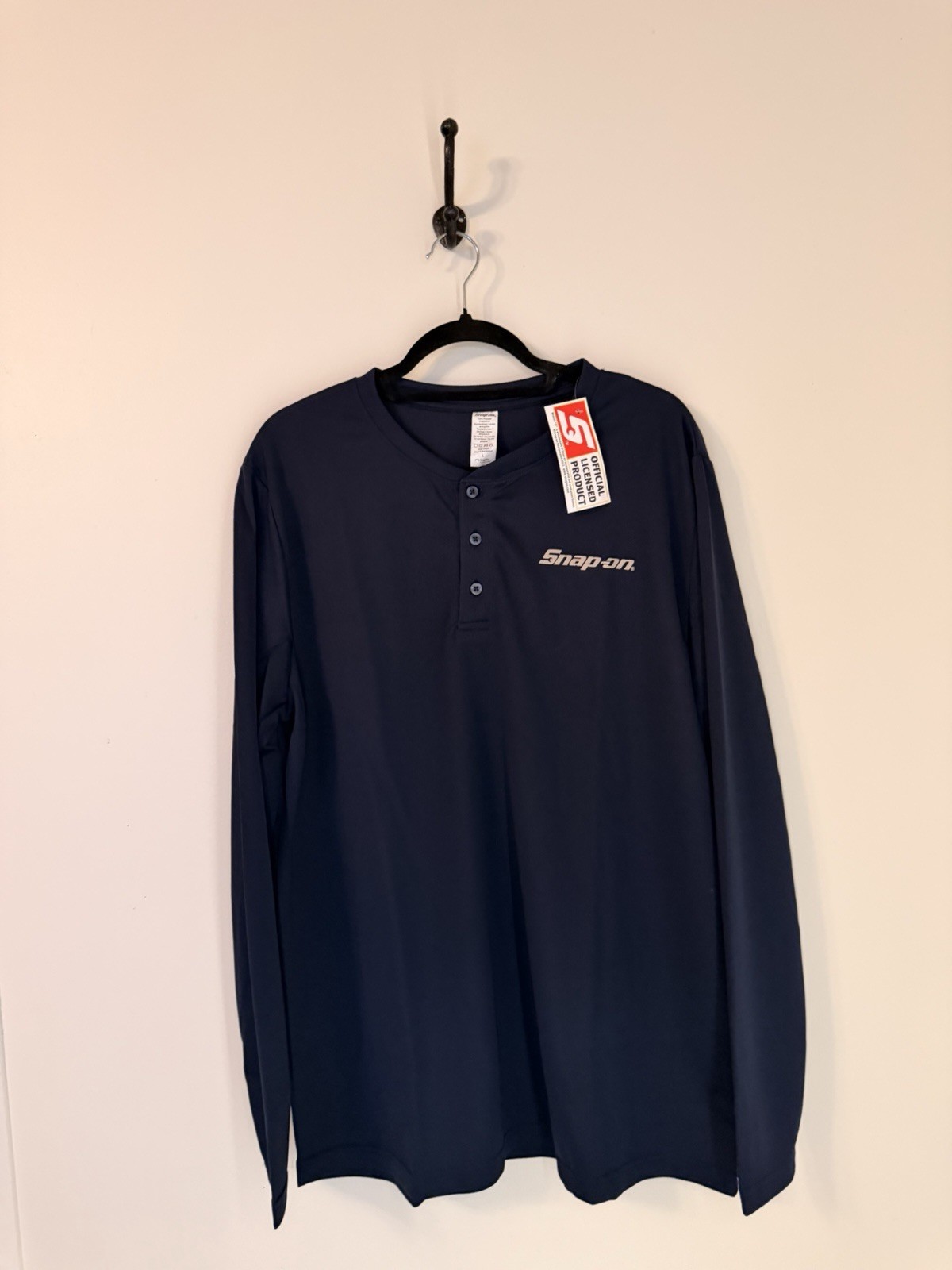 Snap-on Men's Navy Henley Long Sleeve Polyester Activewear Shirt Size L gallery