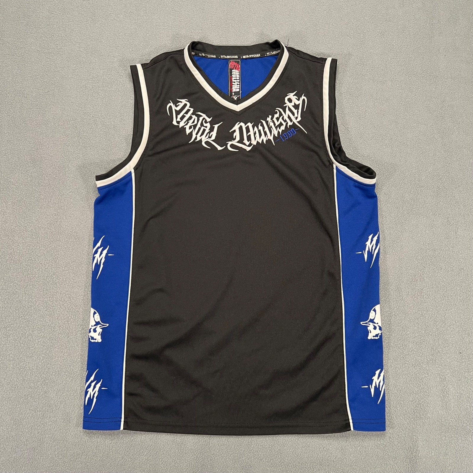 Metal Mulisha Tank Top Mens M Black Blue Jersey Y2K Embroidered Graphic Logo gallery