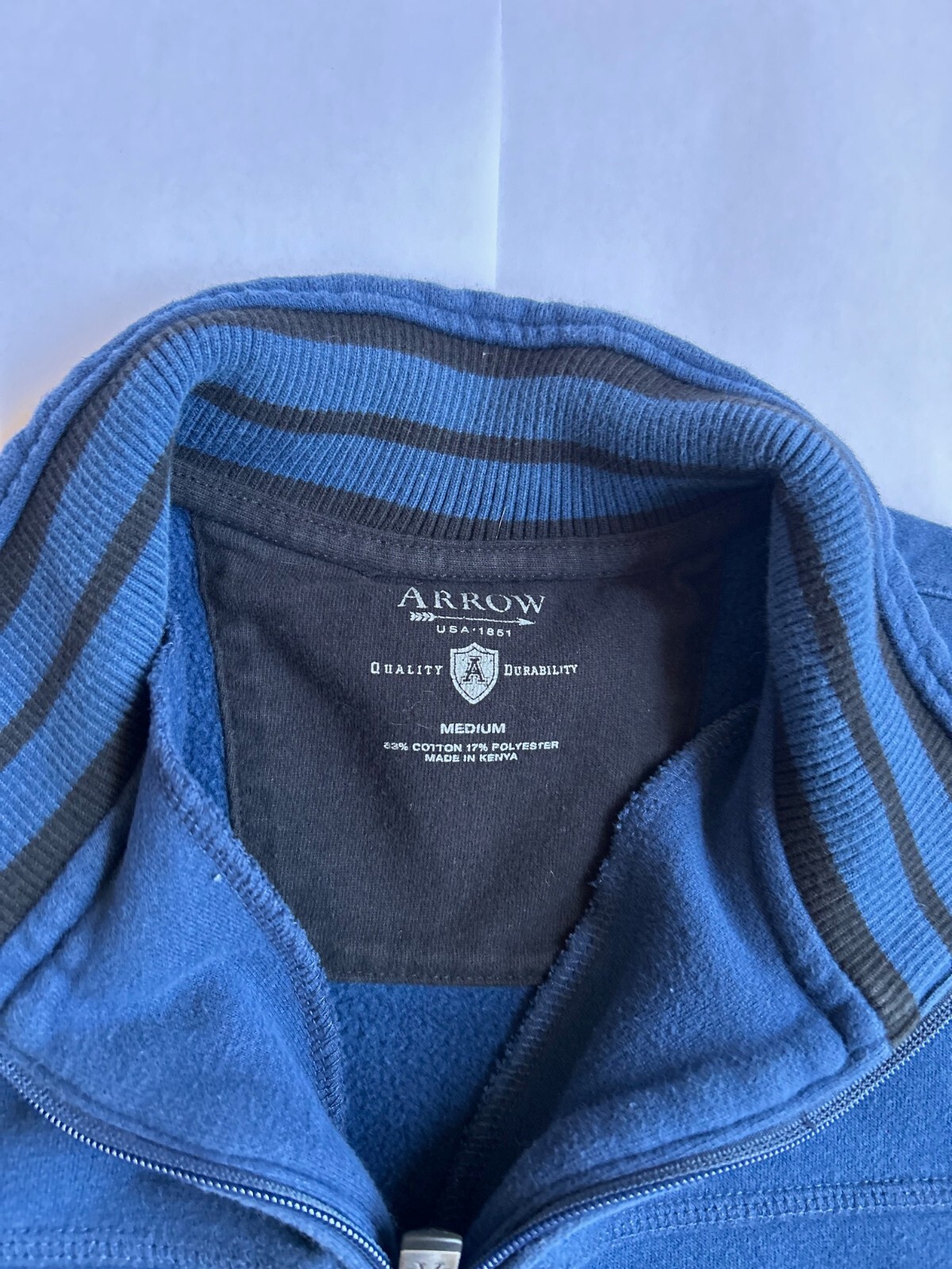 Arrow Mock Neck Sweatshirt Mens Med Blue Pullover Cotton Blend 1/4 Zip gallery