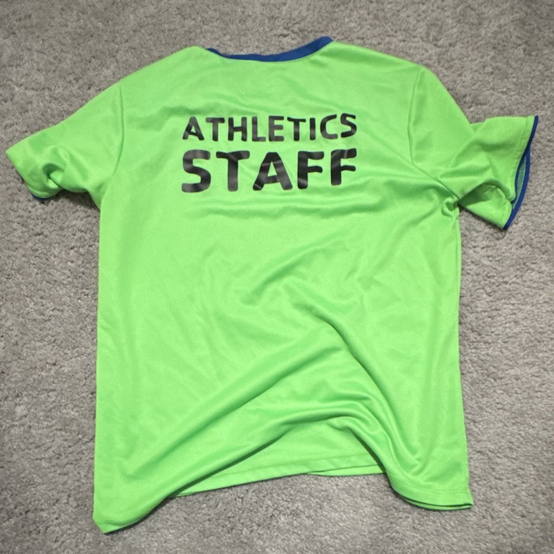 SCORE YMCA Men's M Green/Blue/White Colorblock V-Neck Breathable Poly T-Shirt gallery