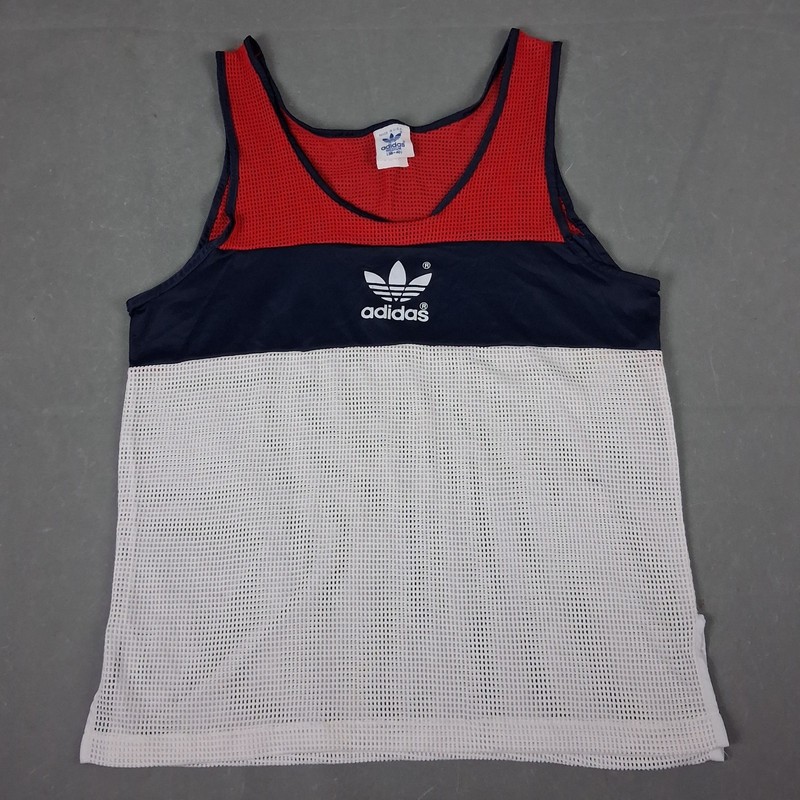 Vintage Adidas Tank Top Size Medium 38-40 Men Athletic Mesh Pullover Made In USA gallery