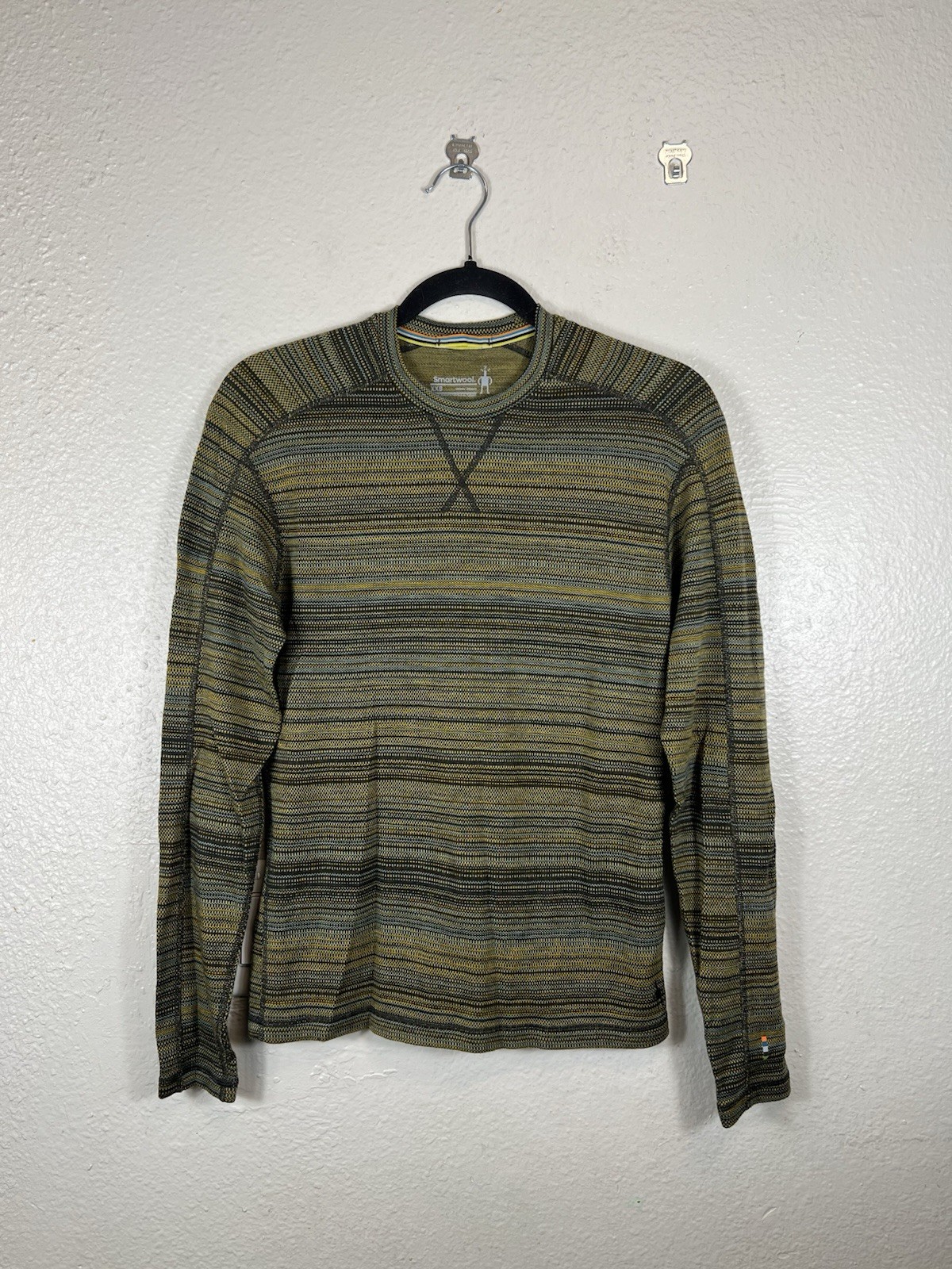 SmartWool Merino Wool Base Layer Unisex XXS Long Sleeve Crewneck Green Striped gallery