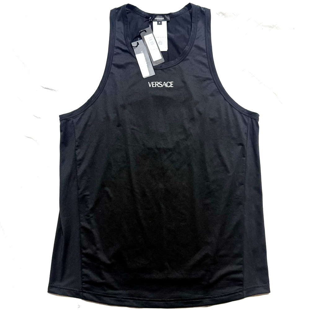 Versace Greca Jersey Tank Top Size Small Black Athletic Designer Made In Italy