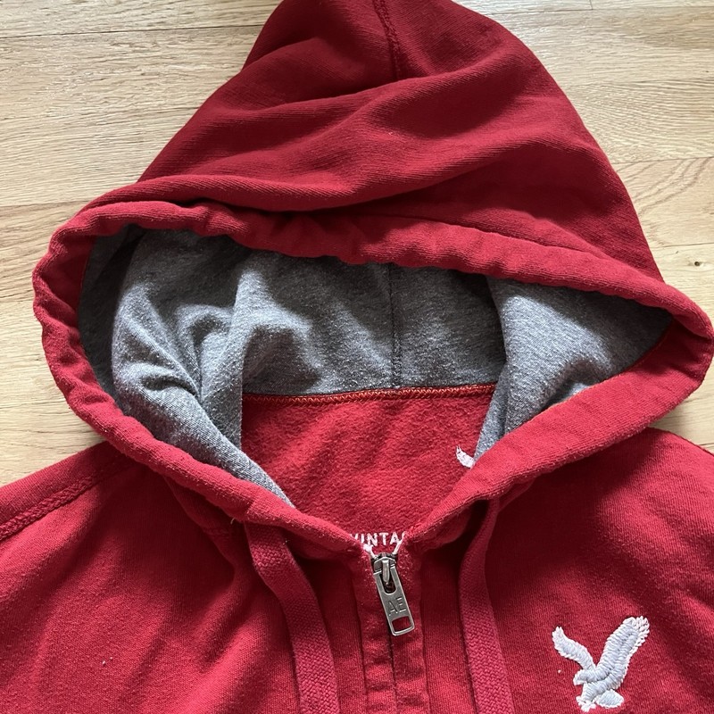 Vtg Y2K American Eagle Hooded Full Zip Sweatshirt Red / Gray Men‘s Size Medium M gallery