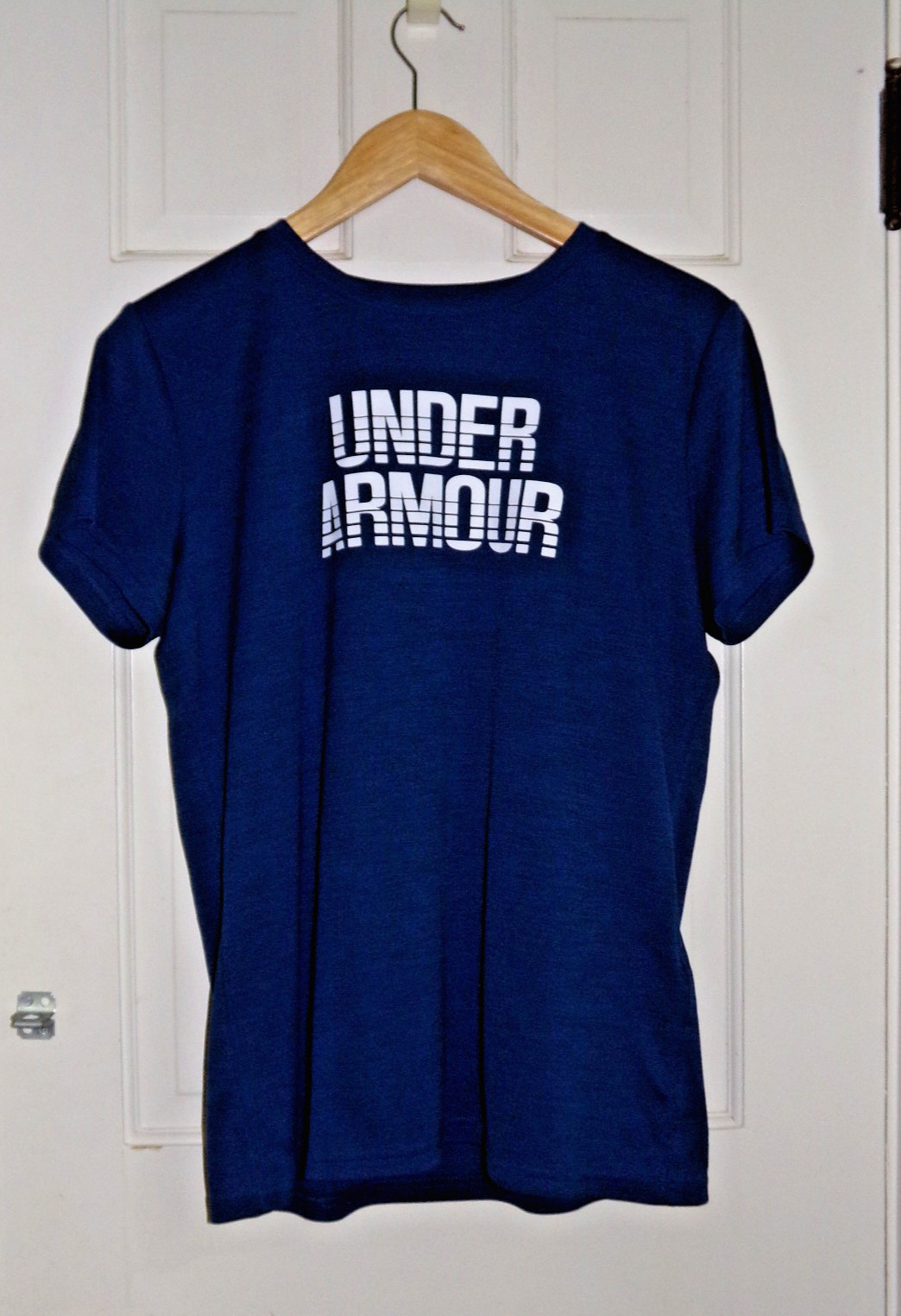 Under Armour Blue T-Shirt with White Lettering, Women's Large, Loose, Heatgear gallery