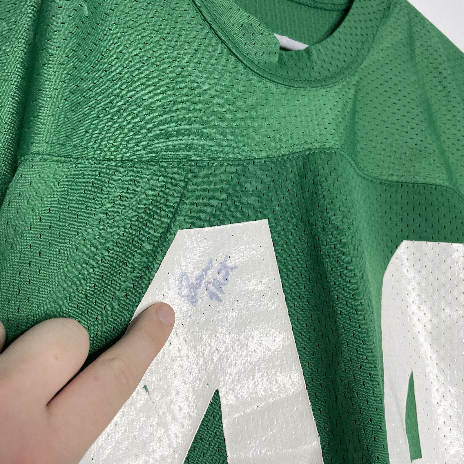 VTG 70s Champion Football Practice Jersey Mens Medium White Green #44 USA Signed gallery
