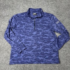 Straight Down Pullover Mens Large Blue Camo 1/4 Zip Long Sleeve Golf Shirt Top
