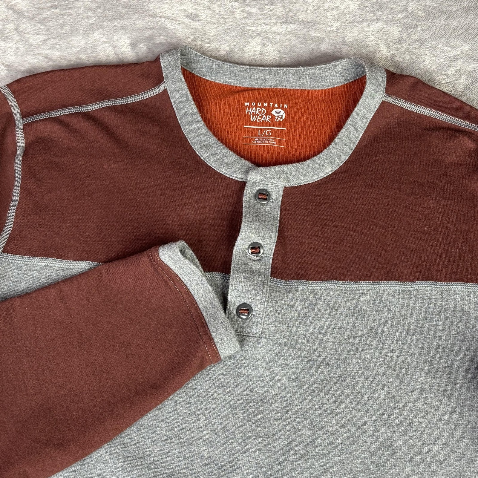 Mountain Hardwear Pullover Mens L Gray Brown Colorblock Henley Button Sleeve gallery