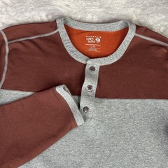 Mountain Hardwear Pullover Mens L Gray Brown Colorblock Henley Button Sleeve
