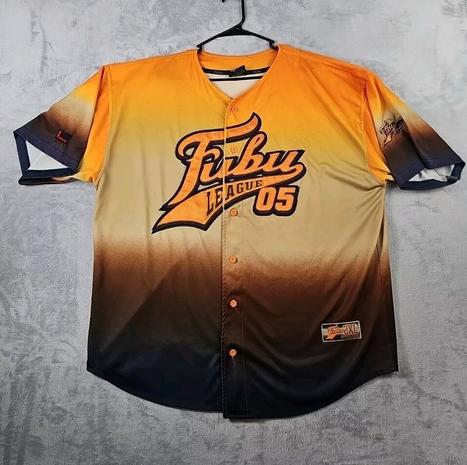 Vintage FUBU League 05 Jersey 2XL XXL Collection Yellow Hip Hop Orange Ombre gallery