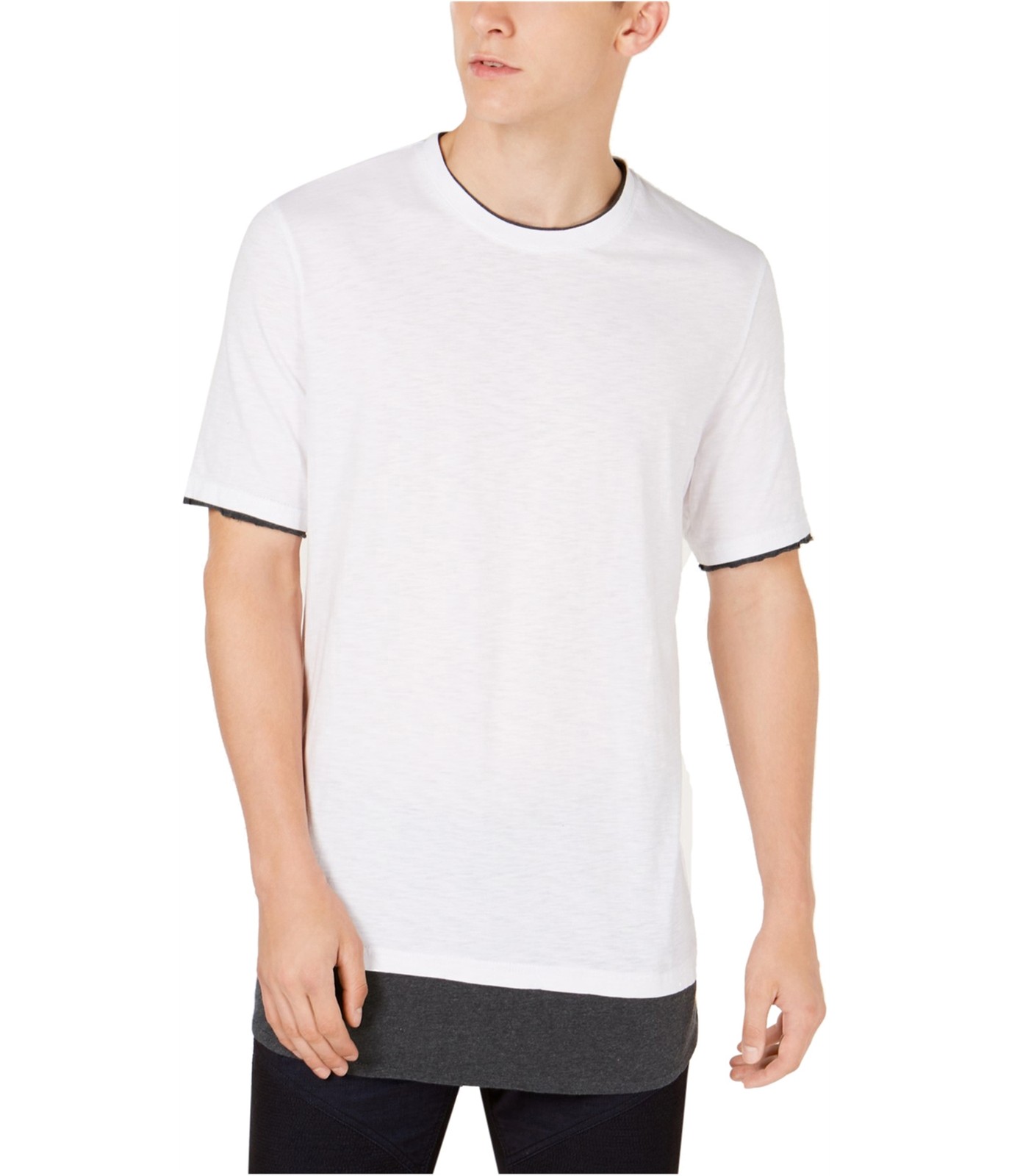 I.N.C Mens Colorblocked Basic T-Shirt, whitepure, 2XL gallery