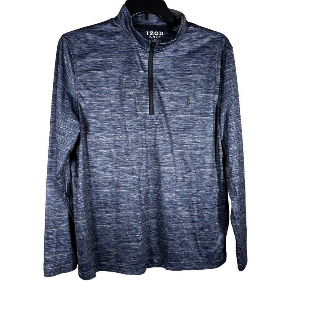 IZOD Golf With Hydro Shield Mens Sz L Blue Heathered 1/4 ZIP Top