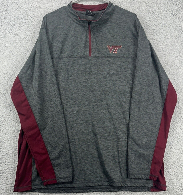 Virginia Tech Shirt Mens Medium Grey Red Quarter Zip Pullover Stretch Colosseum gallery