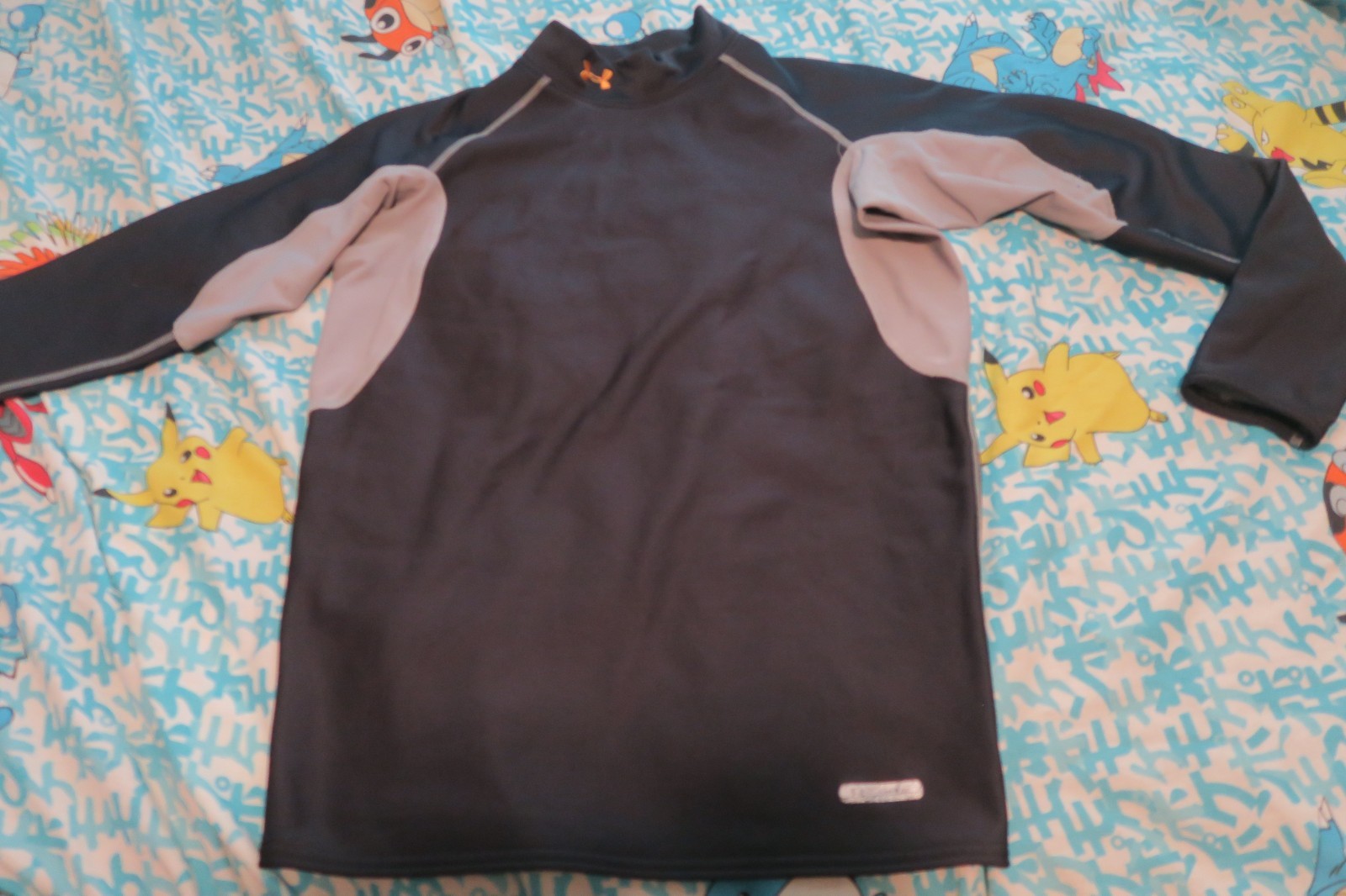 Under Armour Shirt Men's XL Cold Gear Metal Mock Neck Compression Black Orange gallery