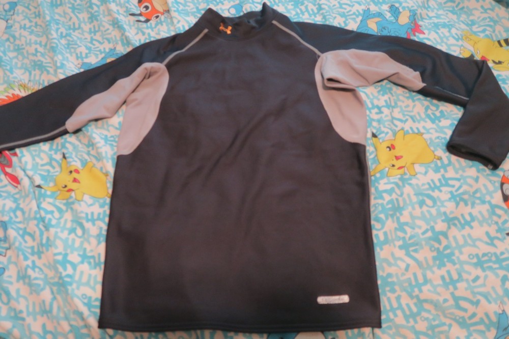 Under Armour Shirt Men's XL Cold Gear Metal Mock Neck Compression Black Orange