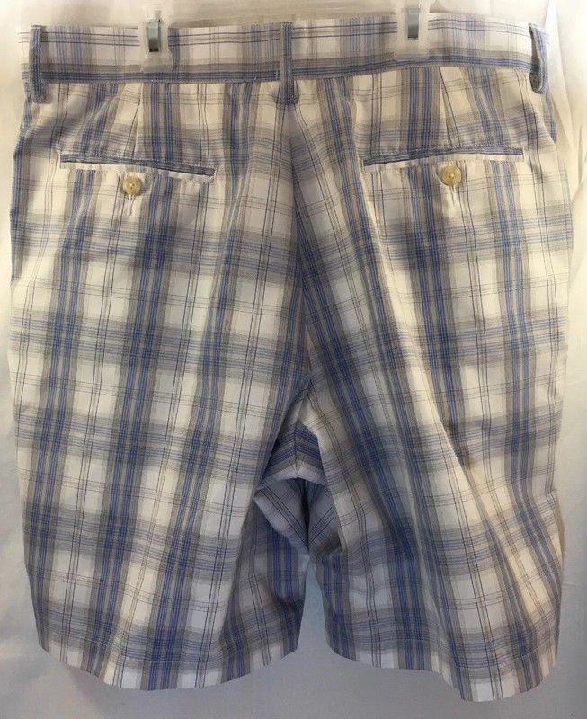 Pro Tour Mens Golf Shorts Size 36 Flat Front Blue White Khaki Plaid and Checks gallery