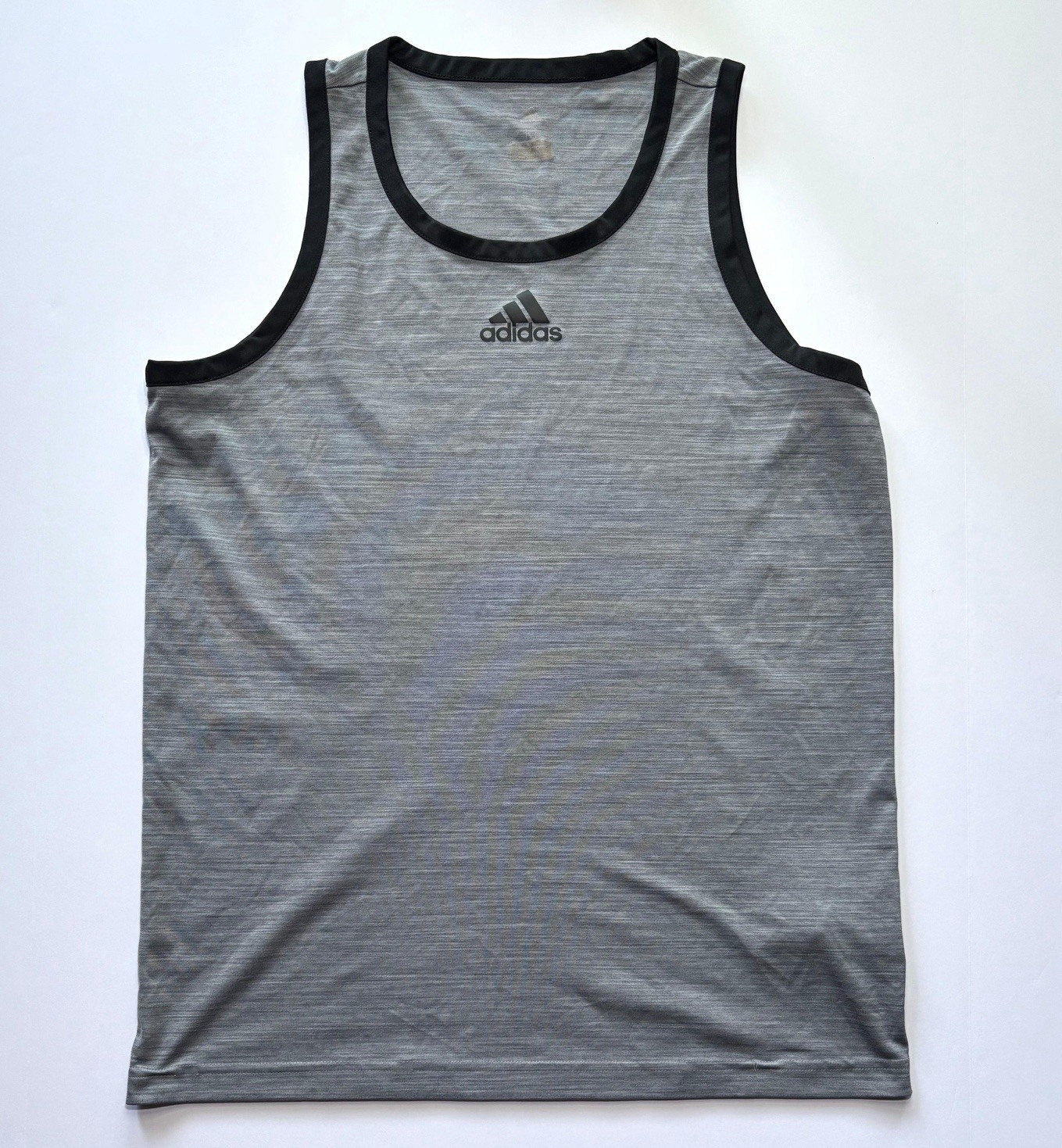 adidas Mens Lightweight Logo Tank Top Round Neck Gray Black Trim Size M gallery