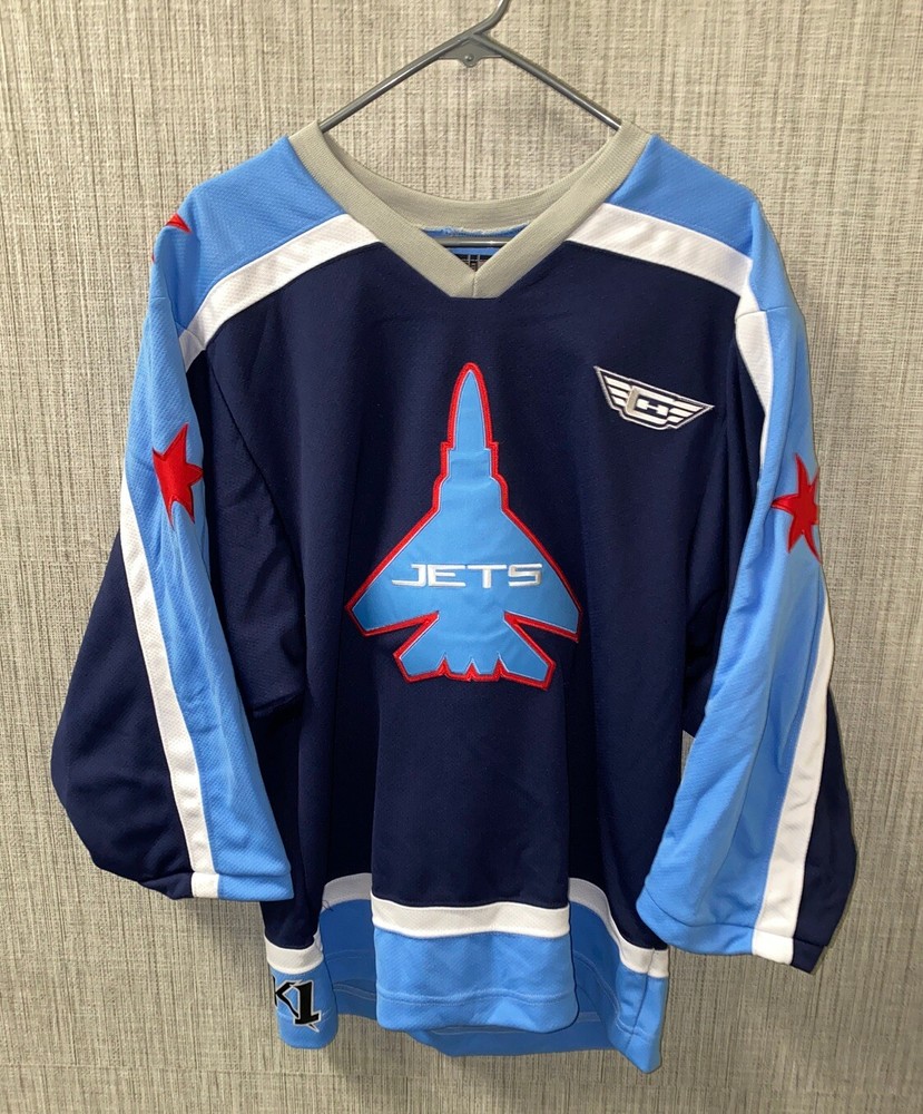 K1 Mens Blue Embroidered JETS USA Made Jersey Size YXL