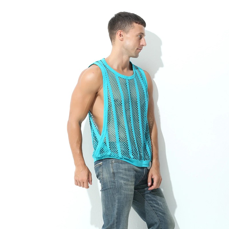 Mens Mesh Sheer Vest Bodybuilding Running Tank Tops Sexy Fishnet Fitness. gallery