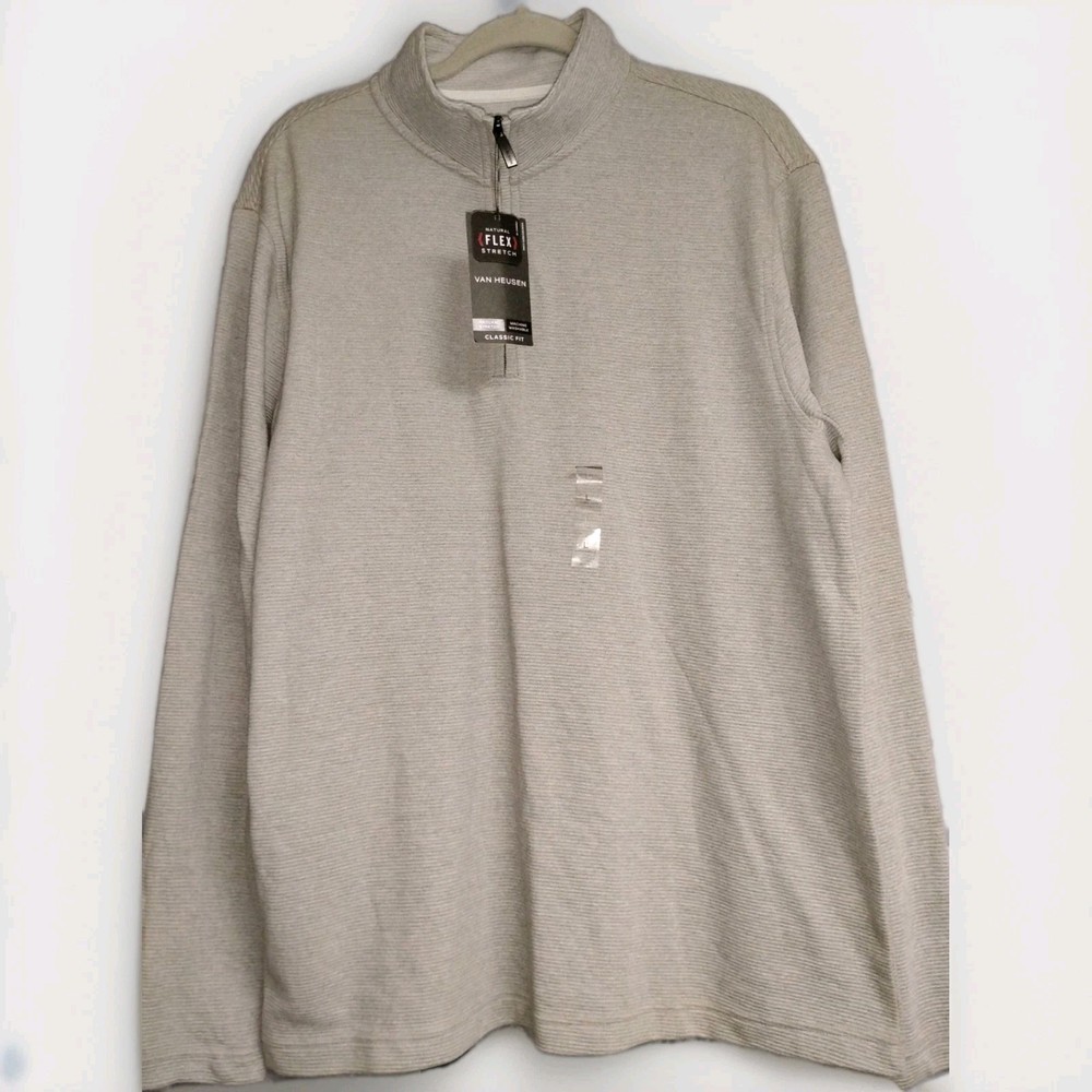 Van Heusen Flex Stretch Classic Fit Mock Neck Quarter Zip Pullover Gray L