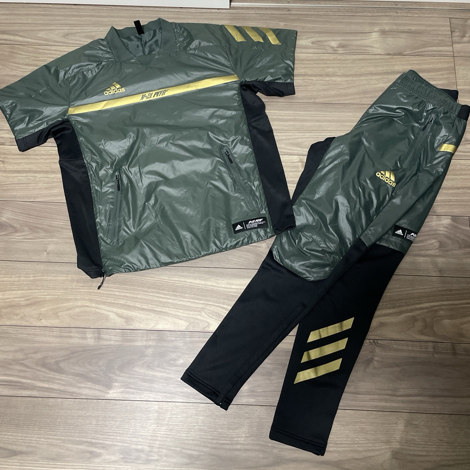 Adidas 5-Tool Baseball Padded Warm Up Suit Set Green Gold Japan Size M gallery
