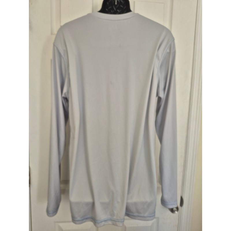 AFTCO Mens Performance Fishing Shirt Long Sleeve Grey Blue Logo Size Large gallery